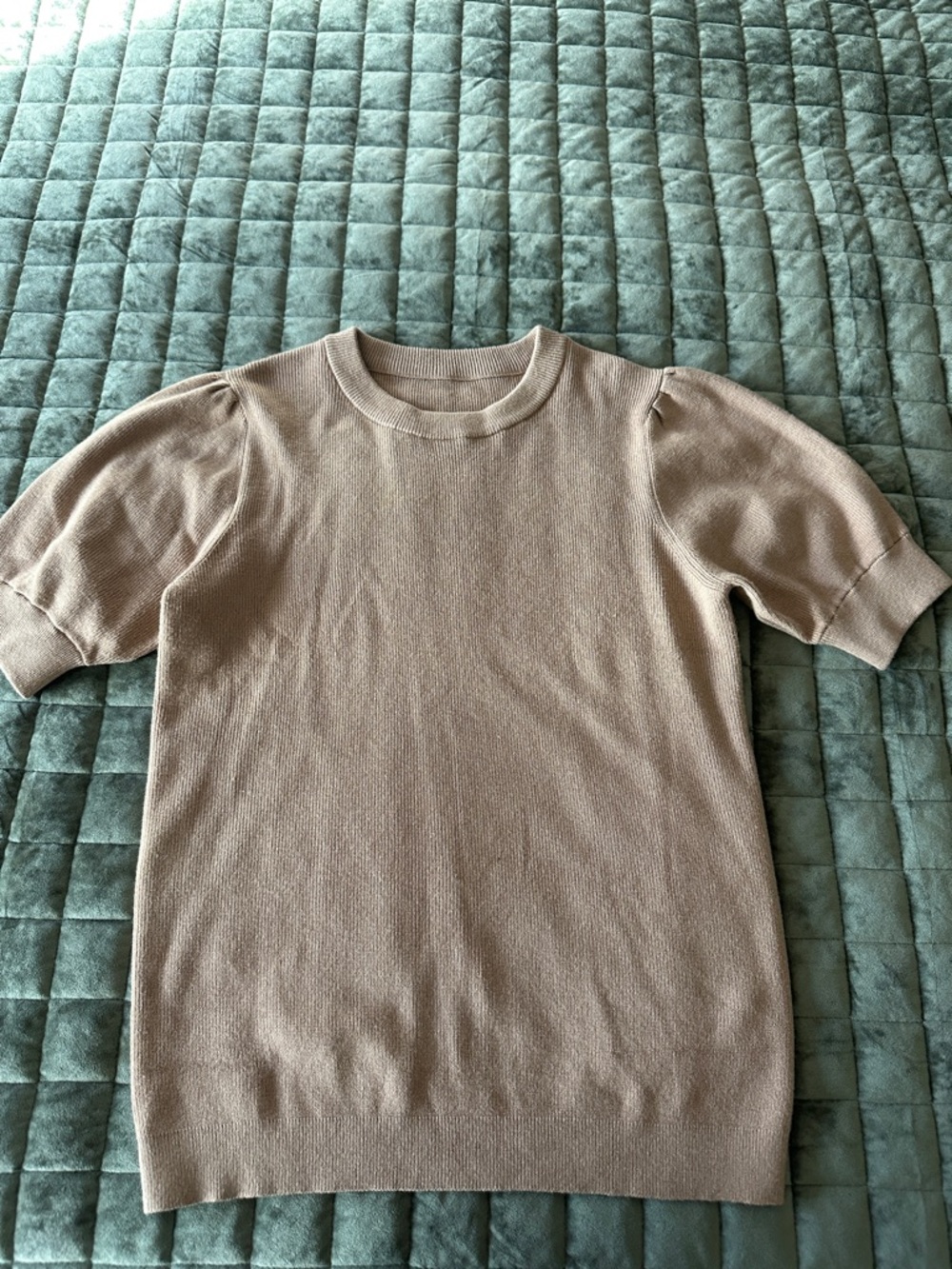 Beige Short Sleeve Knit Top